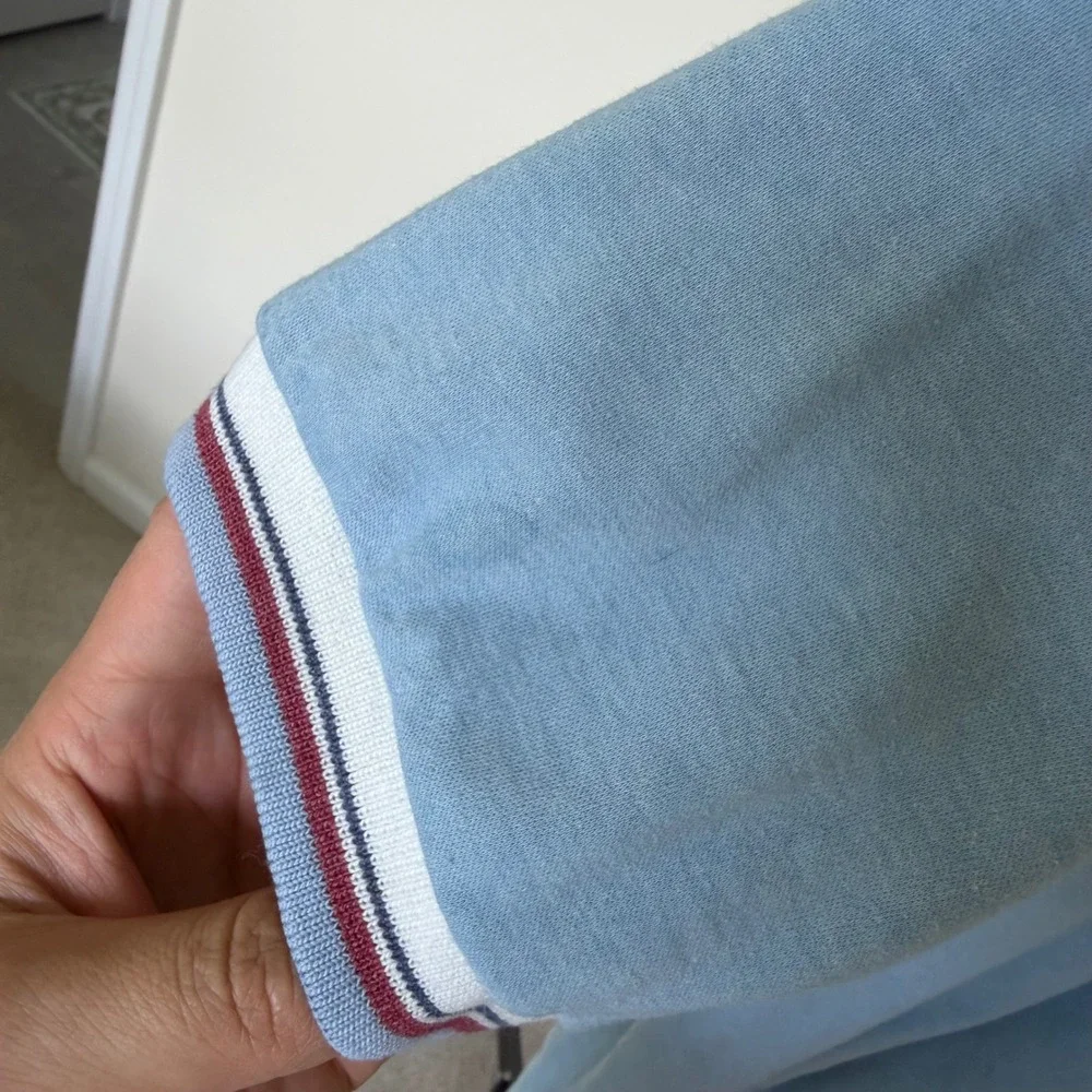 60's Thumbs Up Sears Blue Knit Shirt‎ Terry Shoulder Colorblock Large Distressed